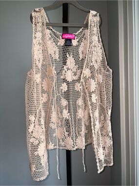 Say What? Crochet Lace Festival Vest Women’s Large Bohemian Floral Swim Cover Up
